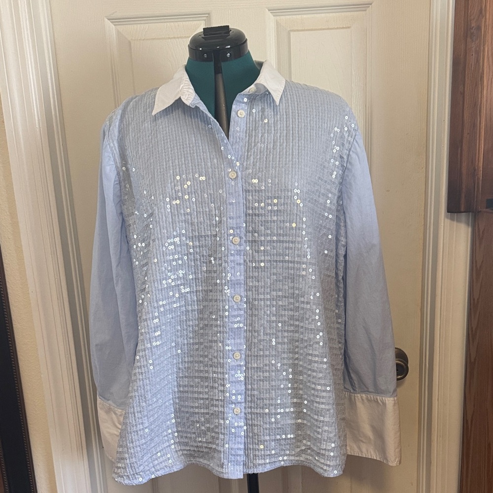 LOFT Blue and White Button Down Shirt